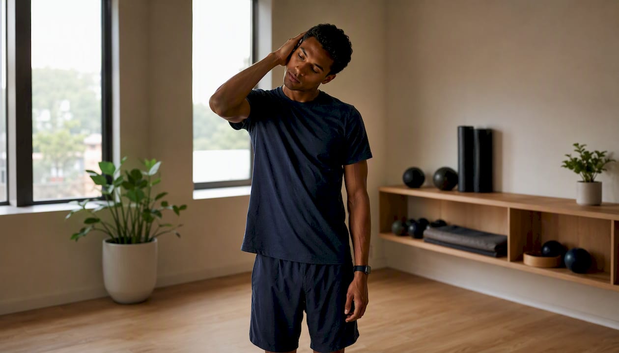 Man doing right lateral neck isometric hold