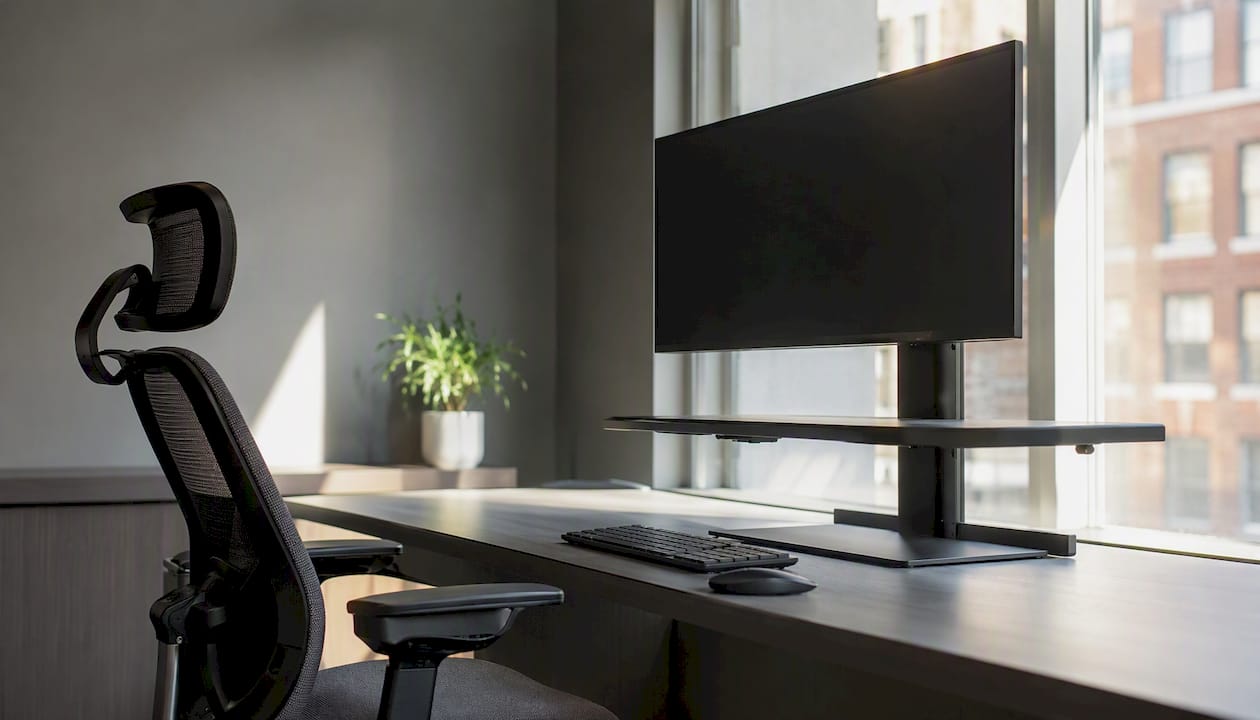 Ergonomic desk setup promoting good neck posture