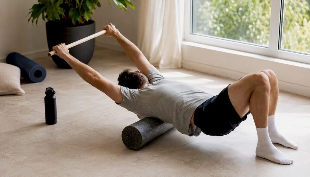 Person doing thoracic extension over foam roller