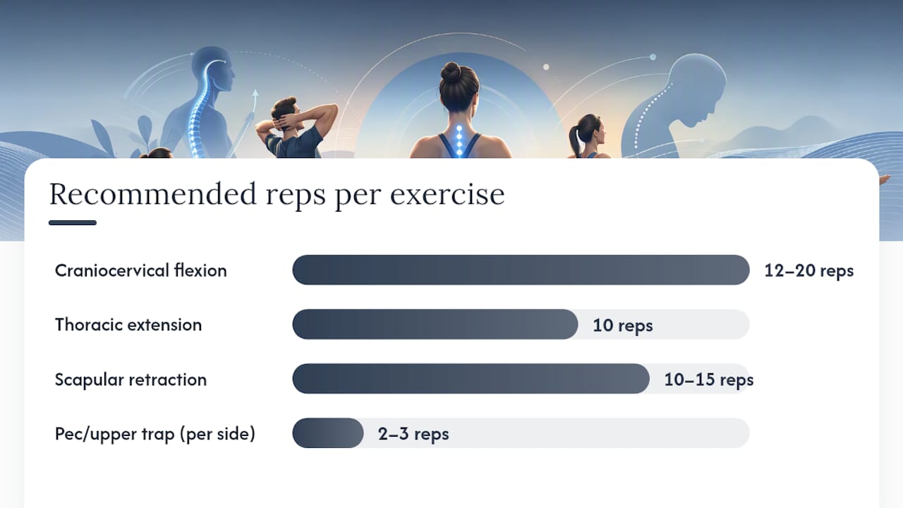 Chart of thoracic exercise types with reps and frequencies