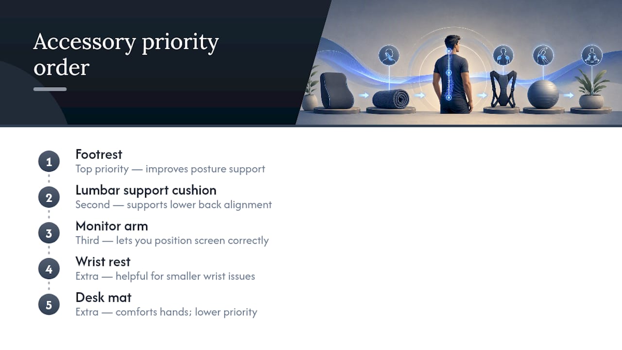 Priority order for ergonomic office accessories