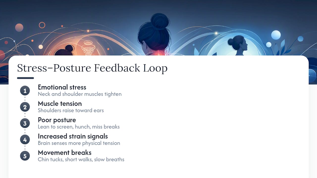 Feedback loop linking stress posture and neck strain