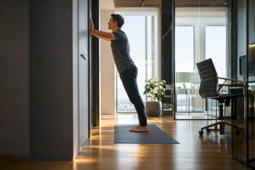 Office worker performing a posture reset