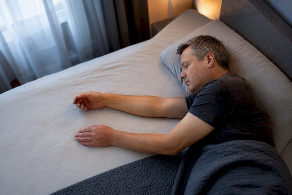 Side sleeper with arms positioned forward