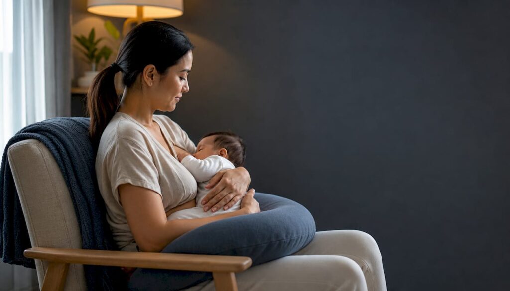 Parent breastfeeding with aligned neck posture