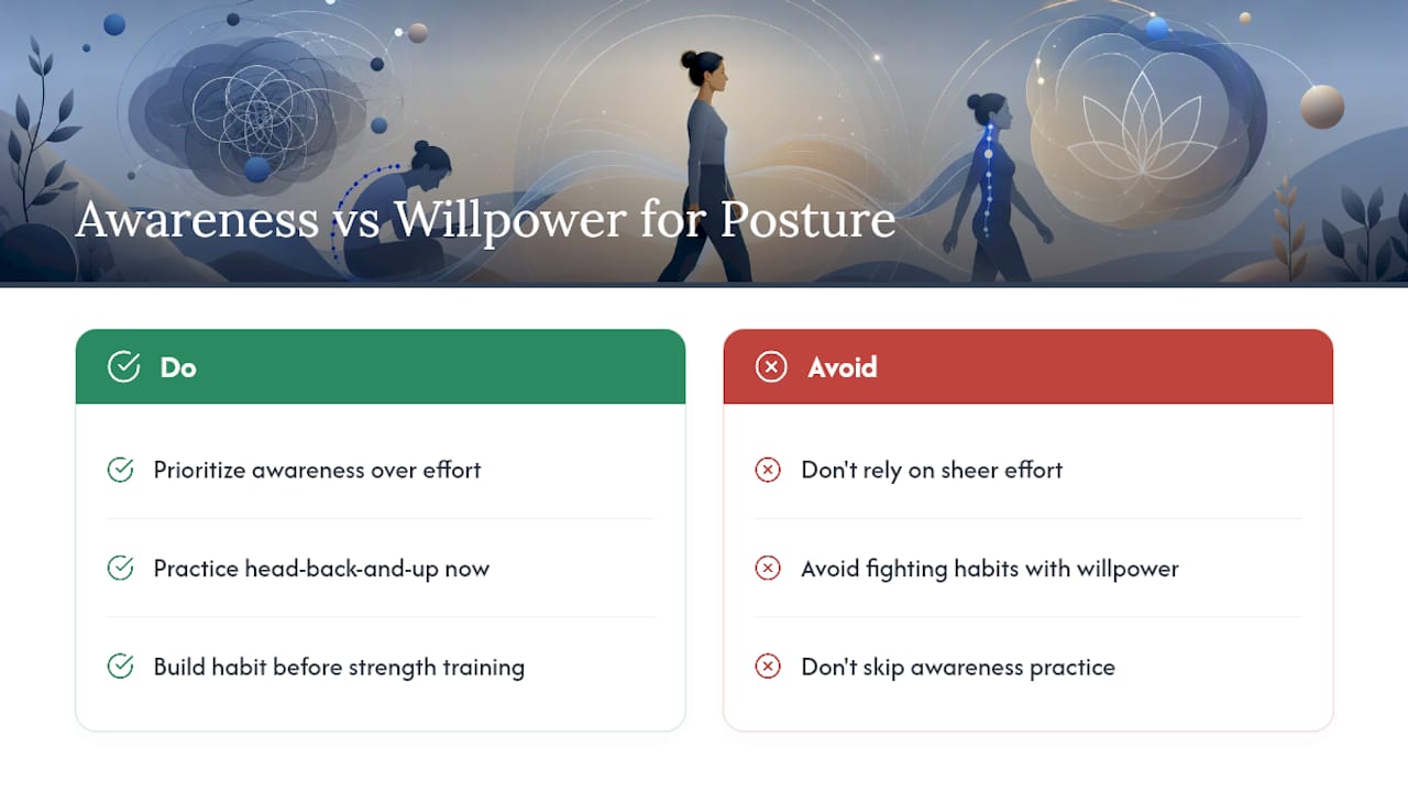 Why Awareness Beats Willpower for Fixing Posture — overview diagram