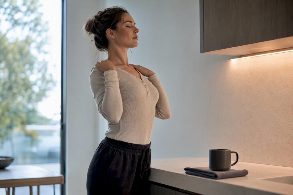Person performing a brief standing posture check